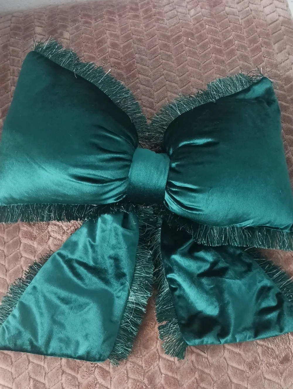 Green Velvet Bow Accent Pillow - Luxury Home Accent